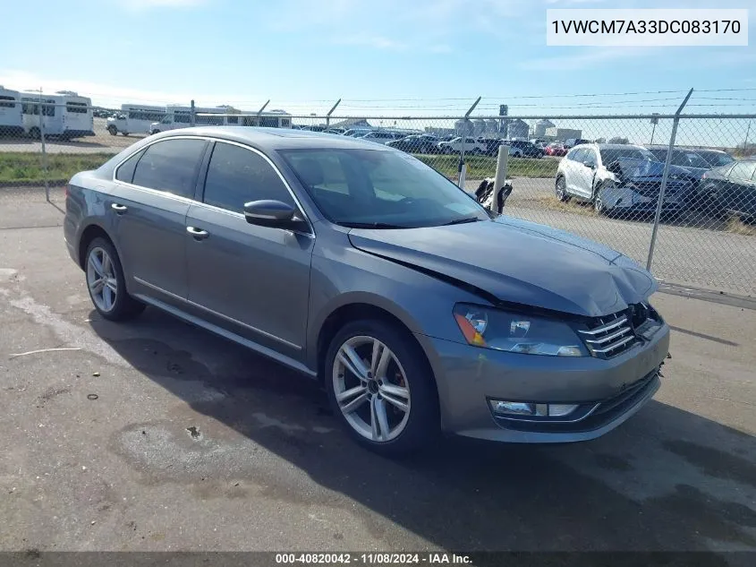 2013 Volkswagen Passat 3.6L V6 Sel Premium VIN: 1VWCM7A33DC083170 Lot: 40820042