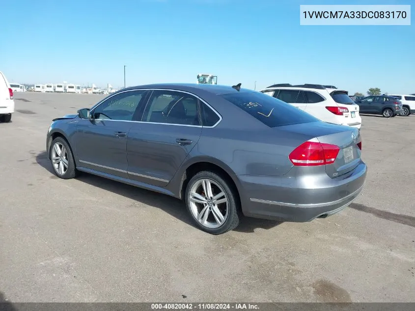 2013 Volkswagen Passat 3.6L V6 Sel Premium VIN: 1VWCM7A33DC083170 Lot: 40820042