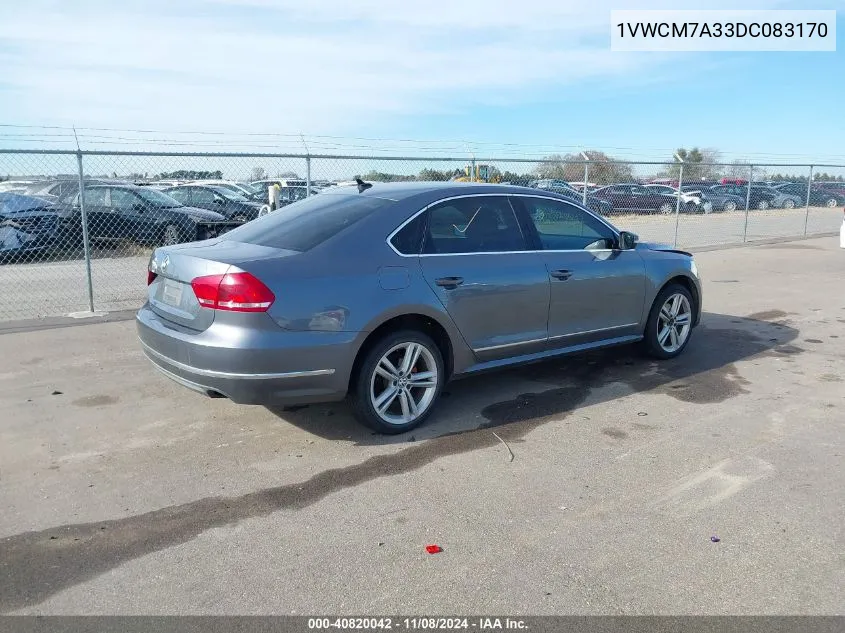 2013 Volkswagen Passat 3.6L V6 Sel Premium VIN: 1VWCM7A33DC083170 Lot: 40820042