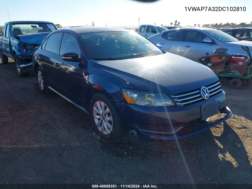 2013 Volkswagen Passat 2.5L S VIN: 1VWAP7A32DC102810 Lot: 40859351