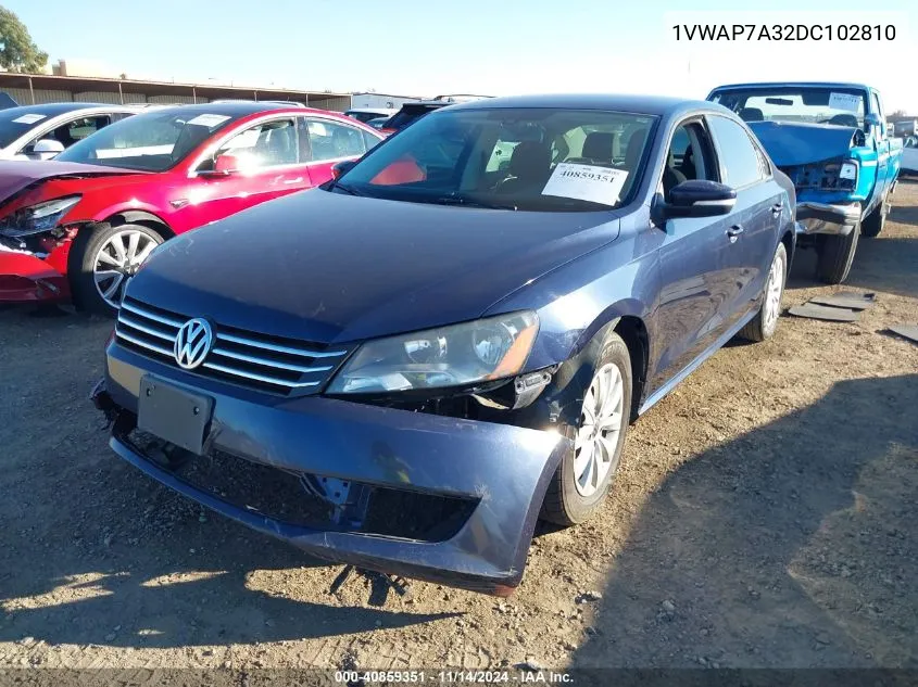 2013 Volkswagen Passat 2.5L S VIN: 1VWAP7A32DC102810 Lot: 40859351