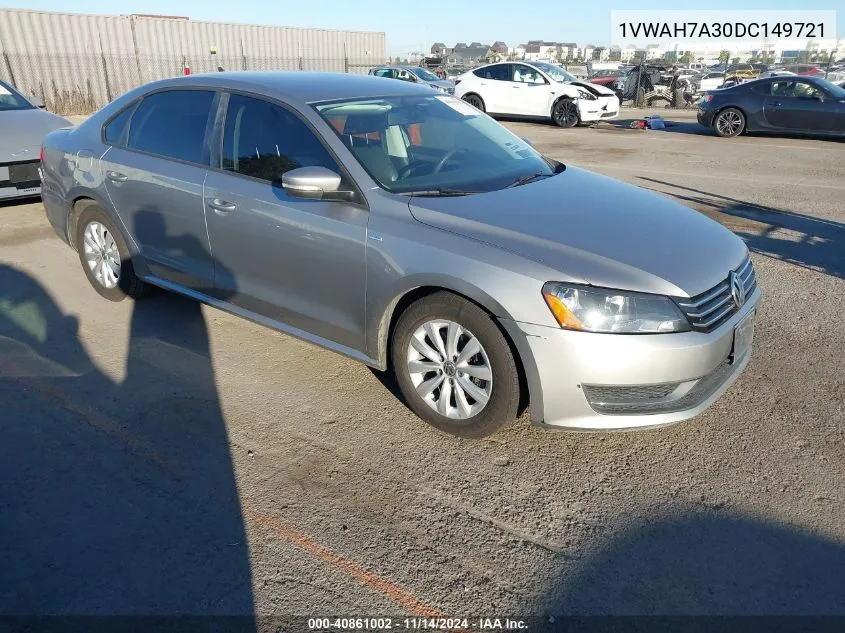 2013 Volkswagen Passat 2.5L Wolfsburg Edition VIN: 1VWAH7A30DC149721 Lot: 40861002