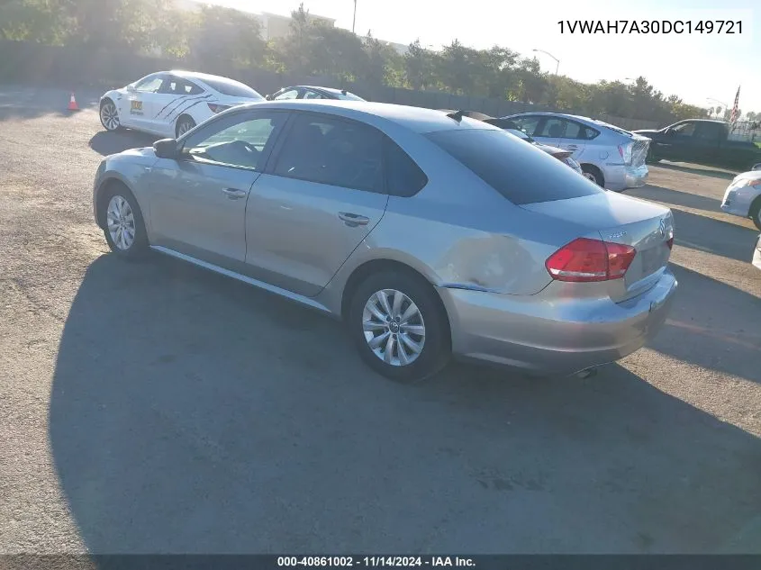 2013 Volkswagen Passat 2.5L Wolfsburg Edition VIN: 1VWAH7A30DC149721 Lot: 40861002