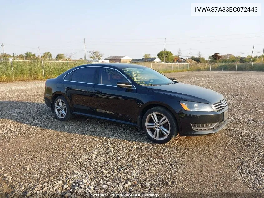 2014 Volkswagen Passat VIN: 1VWAS7A33EC072443 Lot: 12118477