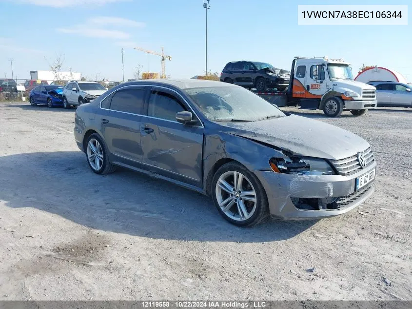 2014 Volkswagen Passat VIN: 1VWCN7A38EC106344 Lot: 12119558