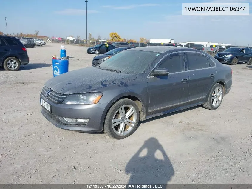 2014 Volkswagen Passat VIN: 1VWCN7A38EC106344 Lot: 12119558