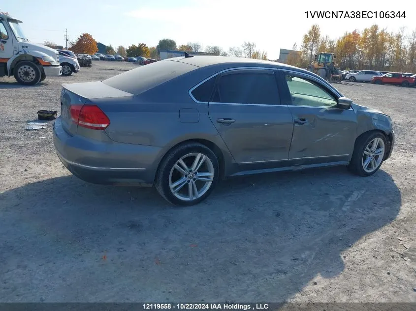 2014 Volkswagen Passat VIN: 1VWCN7A38EC106344 Lot: 12119558