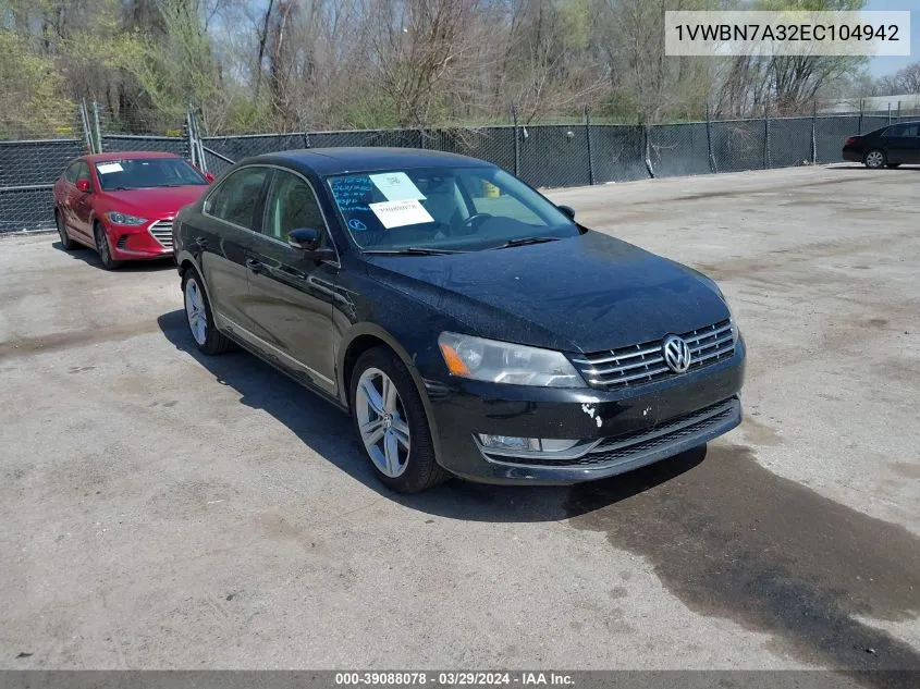 2014 Volkswagen Passat 2.0L Tdi Se VIN: 1VWBN7A32EC104942 Lot: 39088078