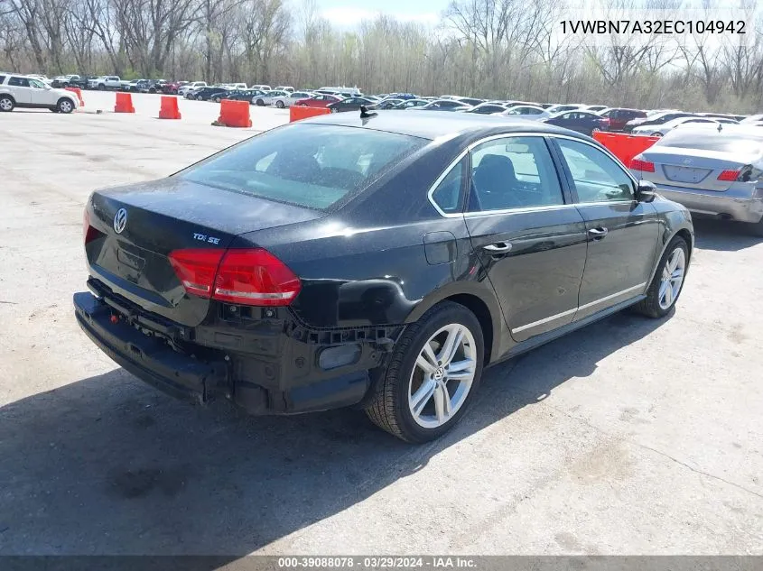 1VWBN7A32EC104942 2014 Volkswagen Passat 2.0L Tdi Se