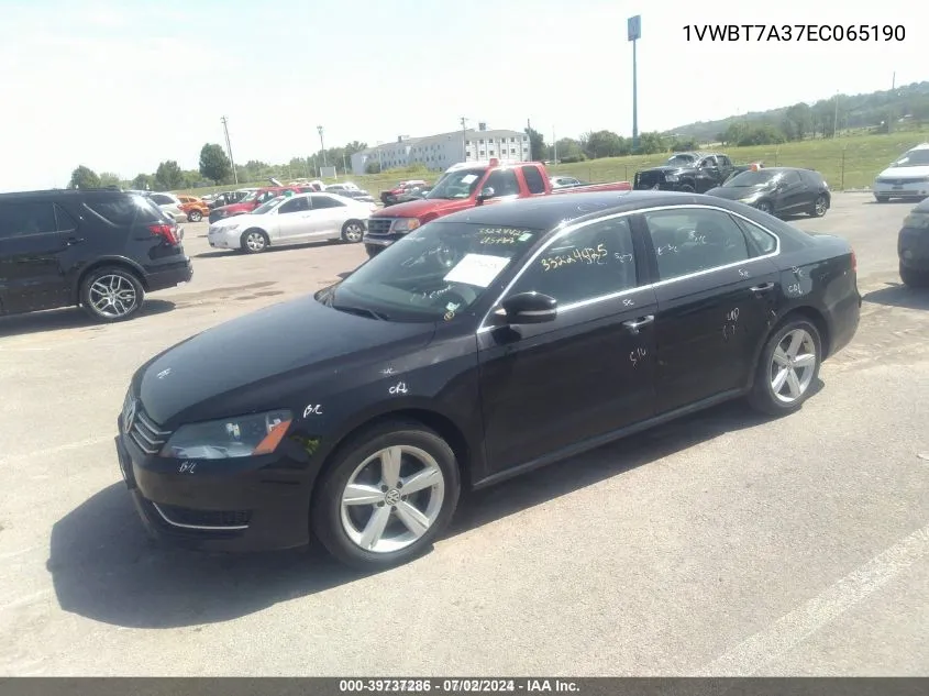 2014 Volkswagen Passat 1.8T Se VIN: 1VWBT7A37EC065190 Lot: 39737286