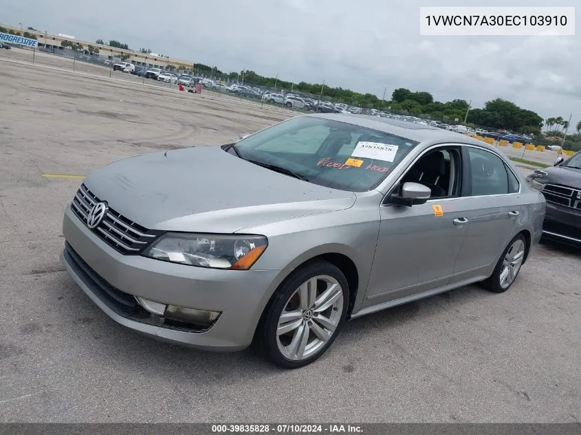 2014 Volkswagen Passat Sel VIN: 1VWCN7A30EC103910 Lot: 39835828