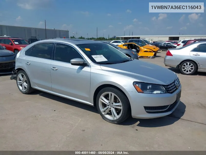 2014 Volkswagen Passat 2.0L Tdi Se VIN: 1VWBN7A36EC116043 Lot: 40011460