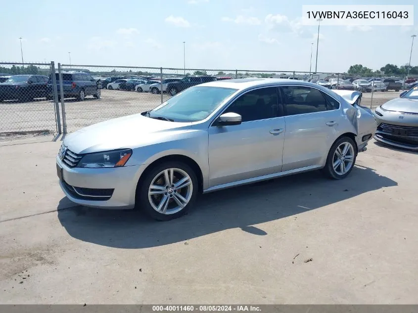 2014 Volkswagen Passat 2.0L Tdi Se VIN: 1VWBN7A36EC116043 Lot: 40011460