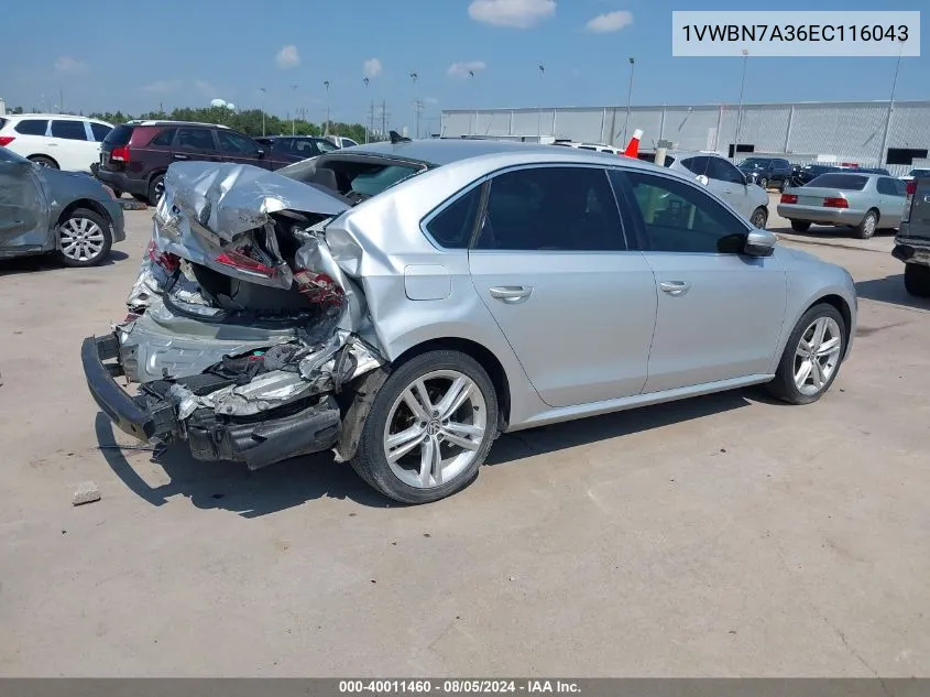 2014 Volkswagen Passat 2.0L Tdi Se VIN: 1VWBN7A36EC116043 Lot: 40011460