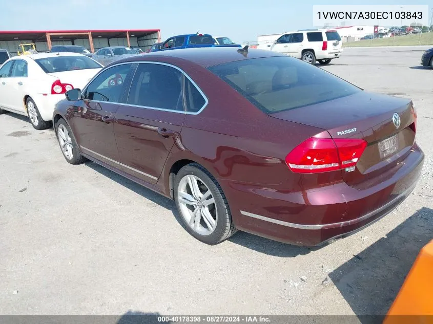 2014 Volkswagen Passat 2.0L Tdi Sel Premium VIN: 1VWCN7A30EC103843 Lot: 40178398