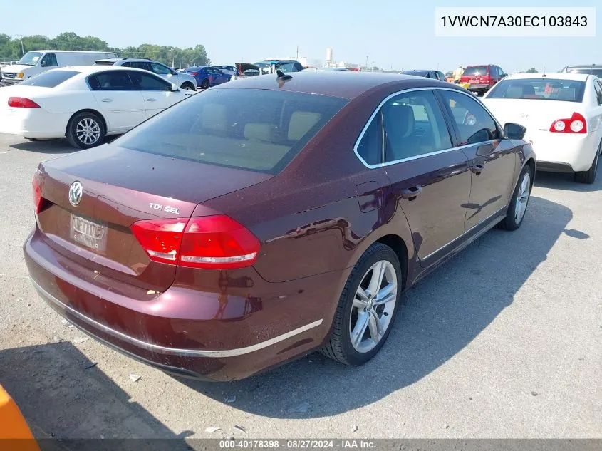 2014 Volkswagen Passat 2.0L Tdi Sel Premium VIN: 1VWCN7A30EC103843 Lot: 40178398