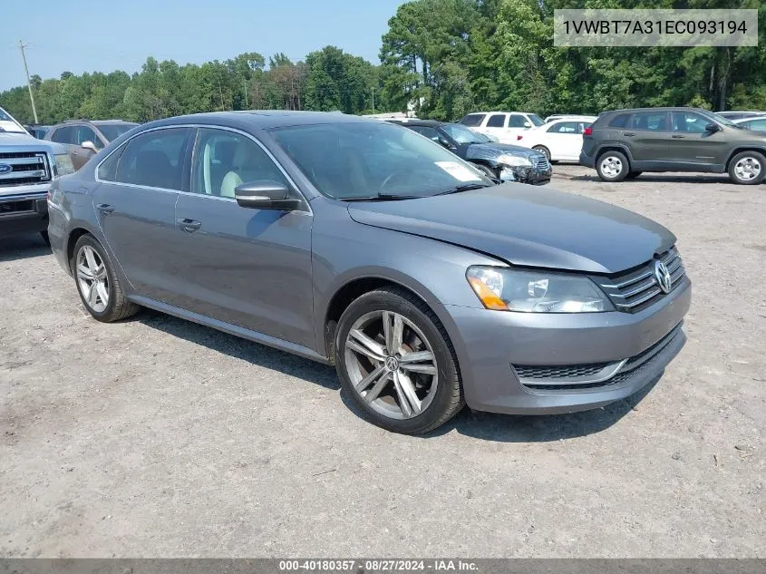 2014 Volkswagen Passat 1.8T Se VIN: 1VWBT7A31EC093194 Lot: 40180357