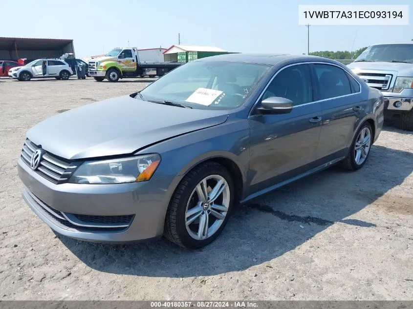 2014 Volkswagen Passat 1.8T Se VIN: 1VWBT7A31EC093194 Lot: 40180357