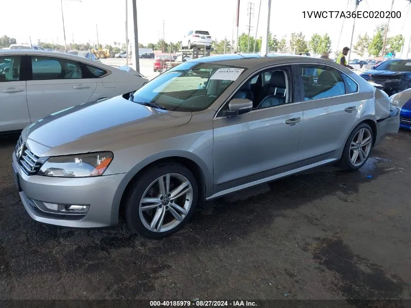 2014 Volkswagen Passat 1.8T Sel Premium VIN: 1VWCT7A36EC020200 Lot: 40185979