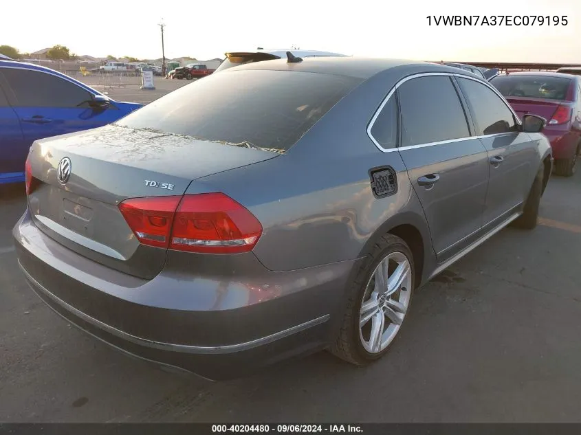 2014 Volkswagen Passat 2.0L Tdi Se VIN: 1VWBN7A37EC079195 Lot: 40204480