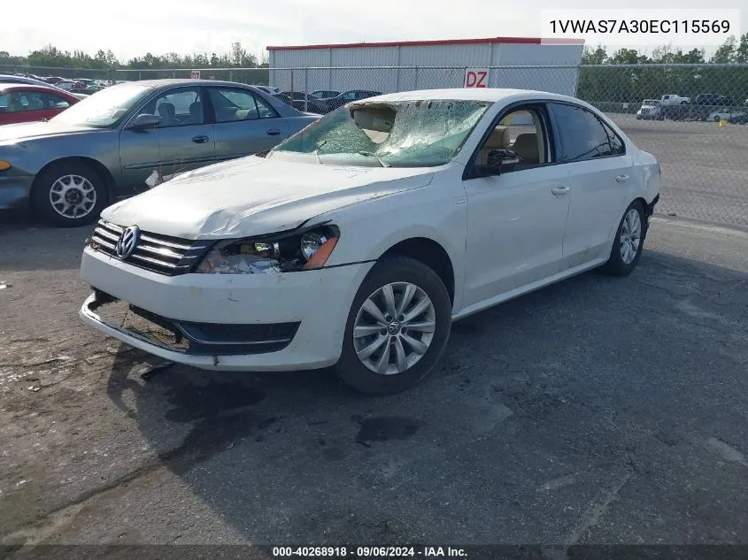 2014 Volkswagen Passat S VIN: 1VWAS7A30EC115569 Lot: 40268918