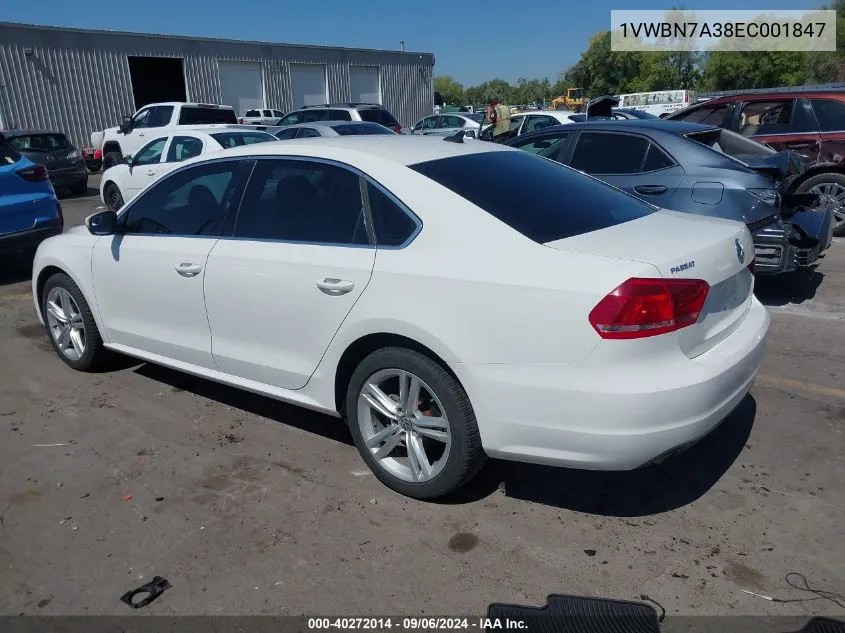 1VWBN7A38EC001847 2014 Volkswagen Passat 2.0L Tdi Se