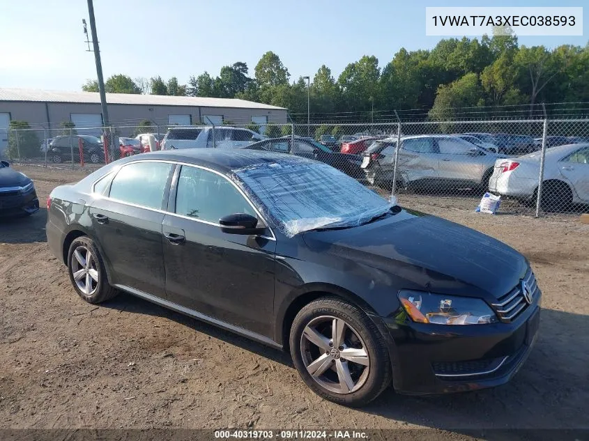 2014 Volkswagen Passat 1.8T Wolfsburg Edition VIN: 1VWAT7A3XEC038593 Lot: 40319703