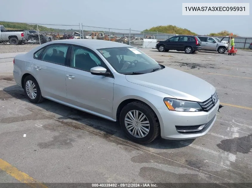 2014 Volkswagen Passat 1.8T S VIN: 1VWAS7A3XEC095931 Lot: 40339492