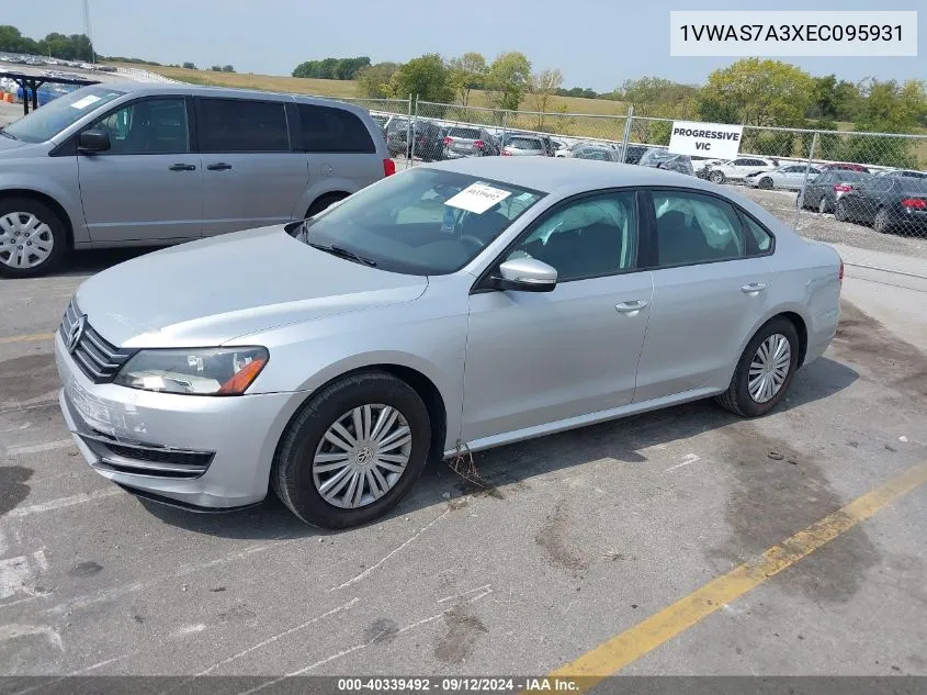 2014 Volkswagen Passat 1.8T S VIN: 1VWAS7A3XEC095931 Lot: 40339492