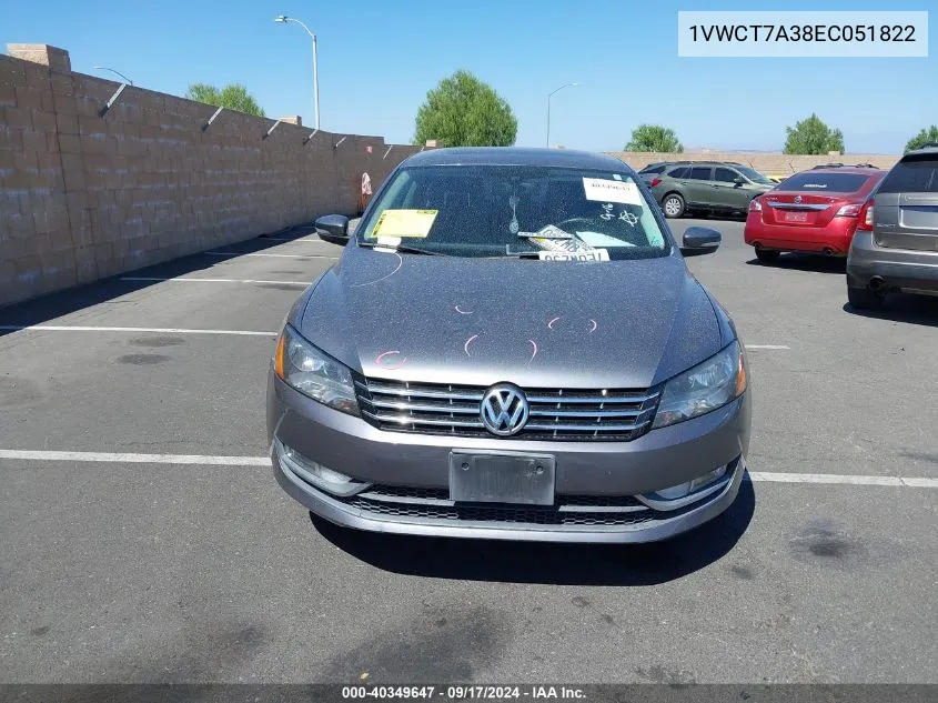 2014 Volkswagen Passat 1.8T Sel Premium VIN: 1VWCT7A38EC051822 Lot: 40349647