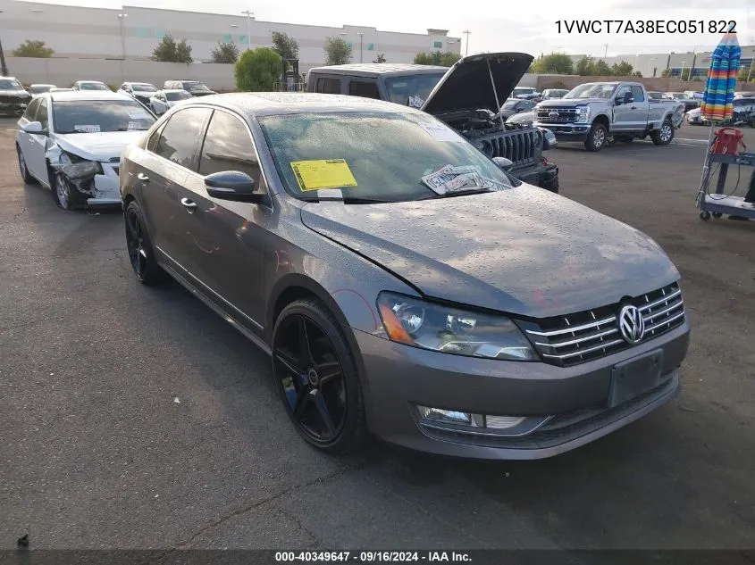 2014 Volkswagen Passat 1.8T Sel Premium VIN: 1VWCT7A38EC051822 Lot: 40349647