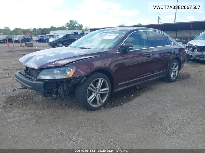 2014 Volkswagen Passat 1.8T Sel Premium VIN: 1VWCT7A33EC067507 Lot: 40401543