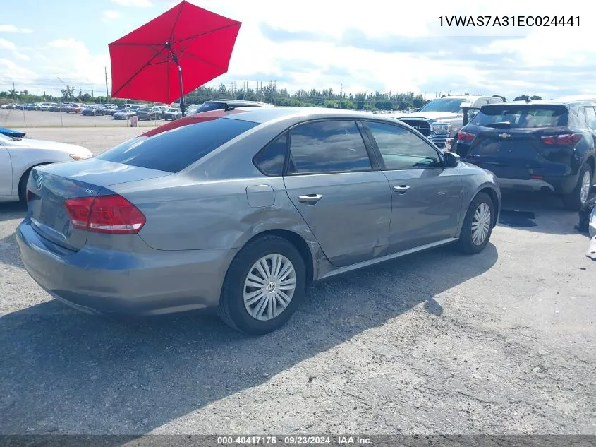 2014 Volkswagen Passat 1.8T S VIN: 1VWAS7A31EC024441 Lot: 40417175