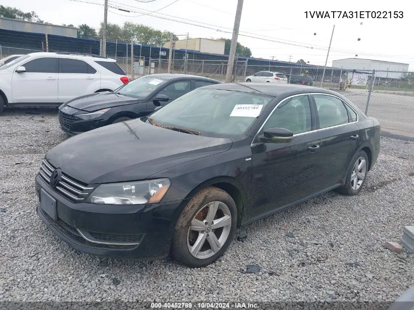 2014 Volkswagen Passat 1.8T S/1.8T Wolfsburg Edition VIN: 1VWAT7A31ET022153 Lot: 40452789