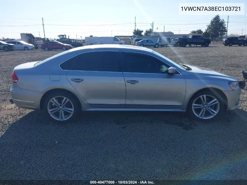 2014 Volkswagen Passat 2.0L Tdi Sel Premium VIN: 1VWCN7A38EC103721 Lot: 40477008