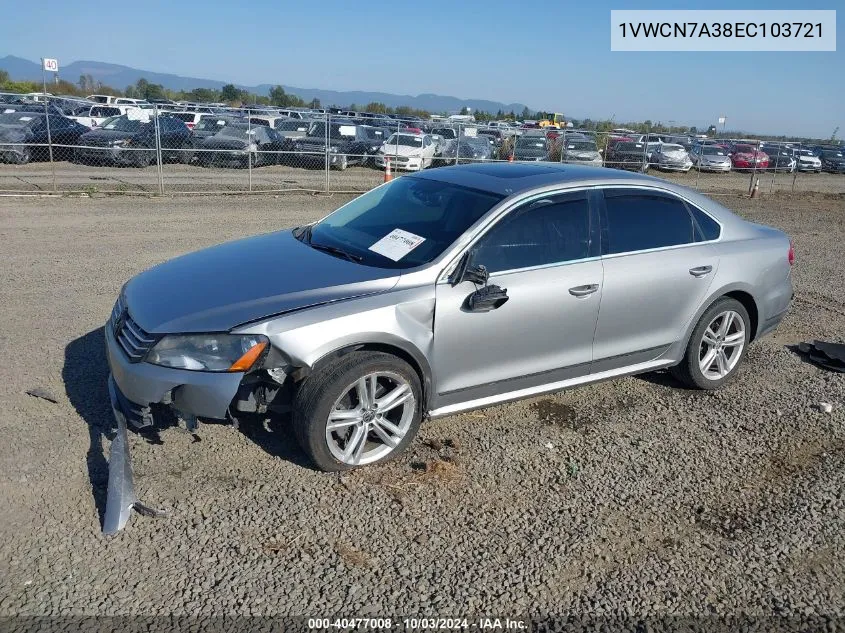 2014 Volkswagen Passat 2.0L Tdi Sel Premium VIN: 1VWCN7A38EC103721 Lot: 40477008