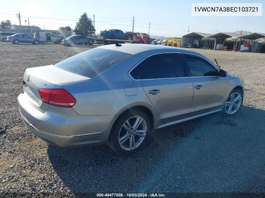 2014 Volkswagen Passat 2.0L Tdi Sel Premium VIN: 1VWCN7A38EC103721 Lot: 40477008