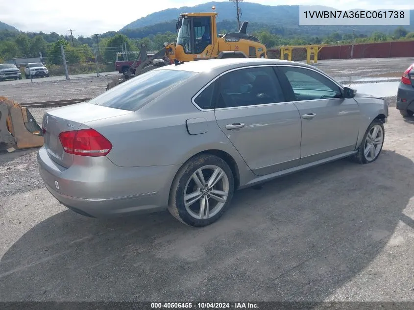 2014 Volkswagen Passat 2.0L Tdi Se VIN: 1VWBN7A36EC061738 Lot: 40506455