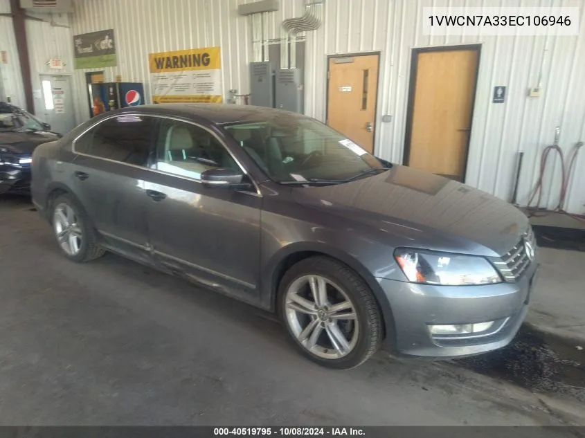 2014 Volkswagen Passat 2.0L Tdi Sel Premium VIN: 1VWCN7A33EC106946 Lot: 40519795