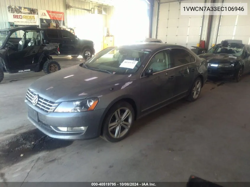 2014 Volkswagen Passat 2.0L Tdi Sel Premium VIN: 1VWCN7A33EC106946 Lot: 40519795