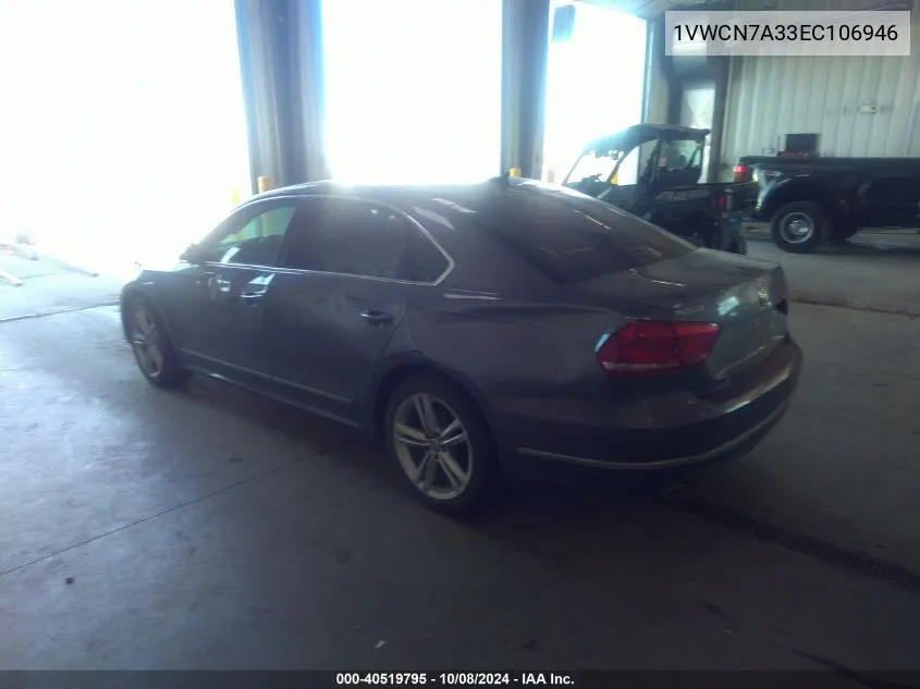 2014 Volkswagen Passat 2.0L Tdi Sel Premium VIN: 1VWCN7A33EC106946 Lot: 40519795