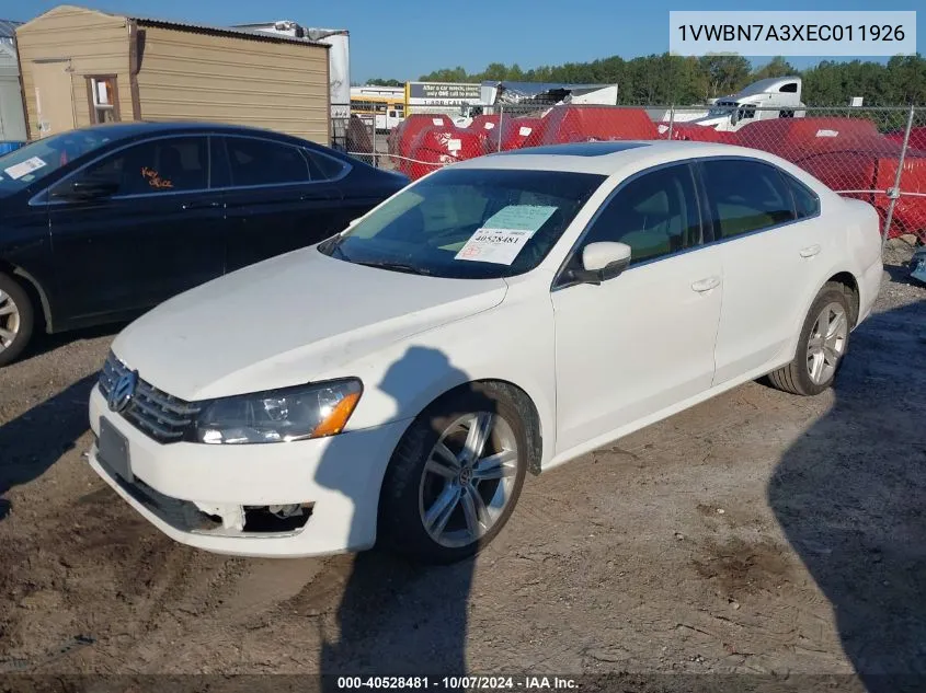 2014 Volkswagen Passat Se VIN: 1VWBN7A3XEC011926 Lot: 40528481