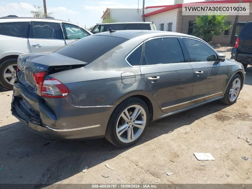 2014 Volkswagen Passat 2.0L Tdi Sel Premium VIN: 1VWCN7A30EC019036 Lot: 40538797