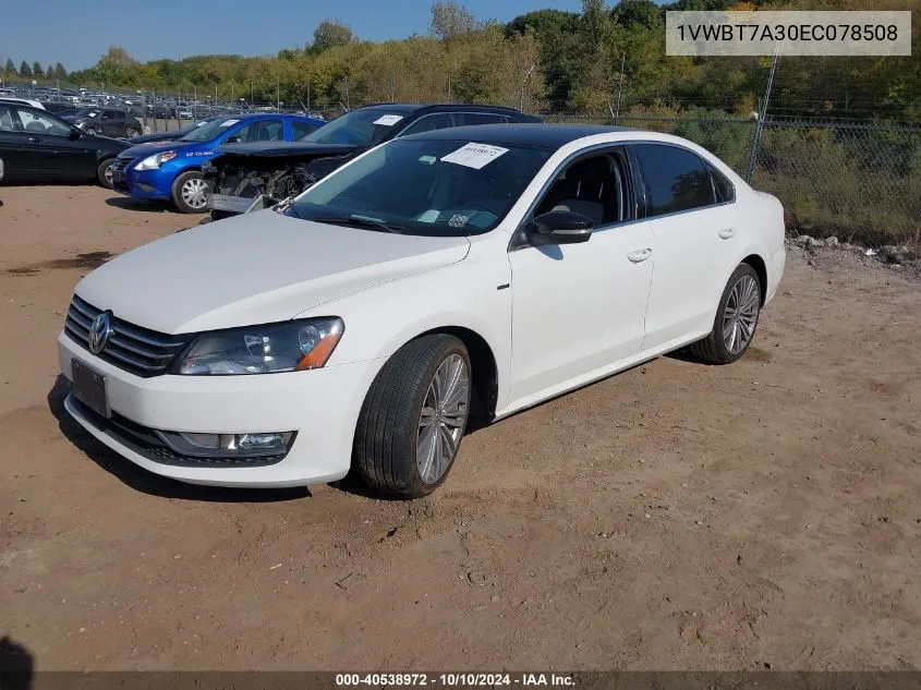 2014 Volkswagen Passat 1.8T Sport VIN: 1VWBT7A30EC078508 Lot: 40538972