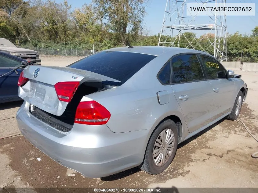 2014 Volkswagen Passat S VIN: 1VWAT7A33EC032652 Lot: 40549270