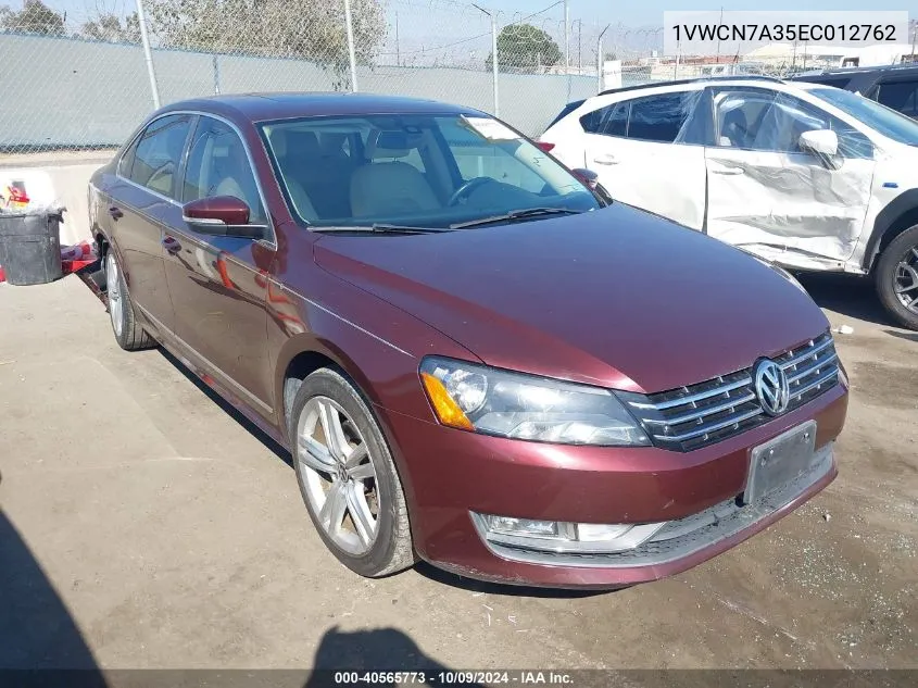 2014 Volkswagen Passat 2.0L Tdi Sel Premium VIN: 1VWCN7A35EC012762 Lot: 40565773