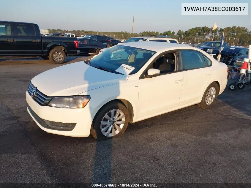 2014 Volkswagen Passat S VIN: 1VWAH7A38EC003617 Lot: 40574663