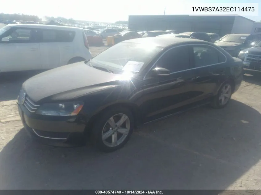 2014 Volkswagen Passat 1.8T Se VIN: 1VWBS7A32EC114475 Lot: 40574740