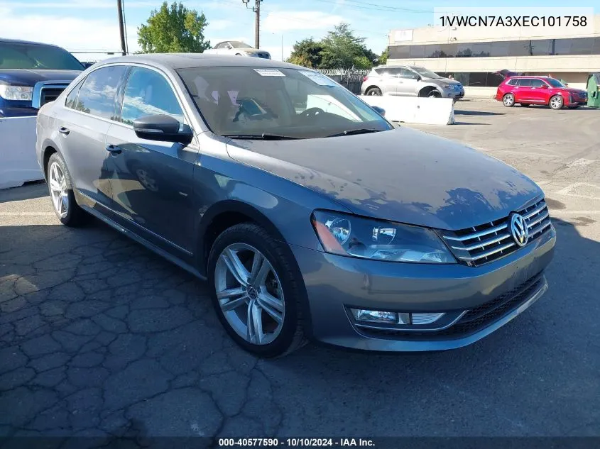 2014 Volkswagen Passat 2.0L Tdi Sel Premium VIN: 1VWCN7A3XEC101758 Lot: 40577590