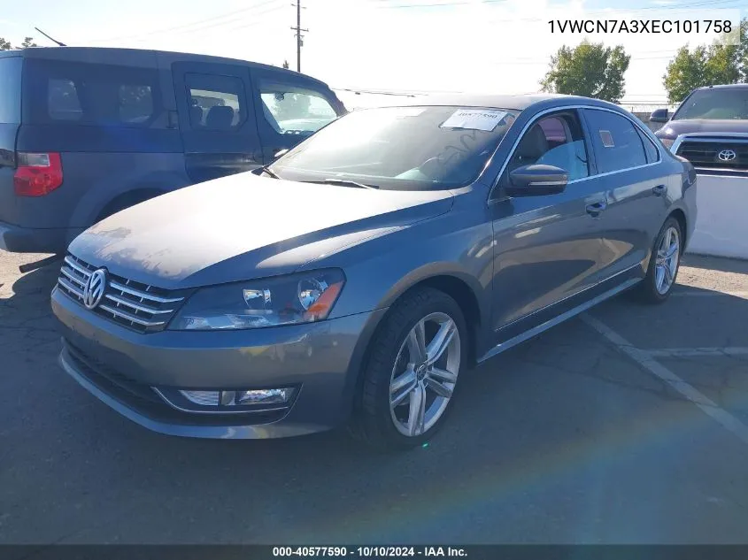 2014 Volkswagen Passat 2.0L Tdi Sel Premium VIN: 1VWCN7A3XEC101758 Lot: 40577590